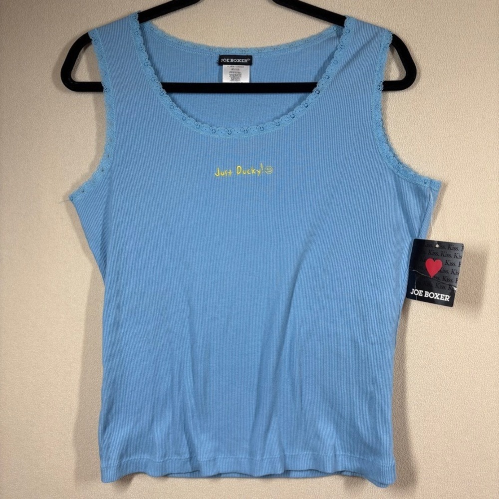 NOS Vintage 2002 Y2K Joe Boxer "Just‎ Ducky" Ribbed Tank Top XL Blue Lace Trim